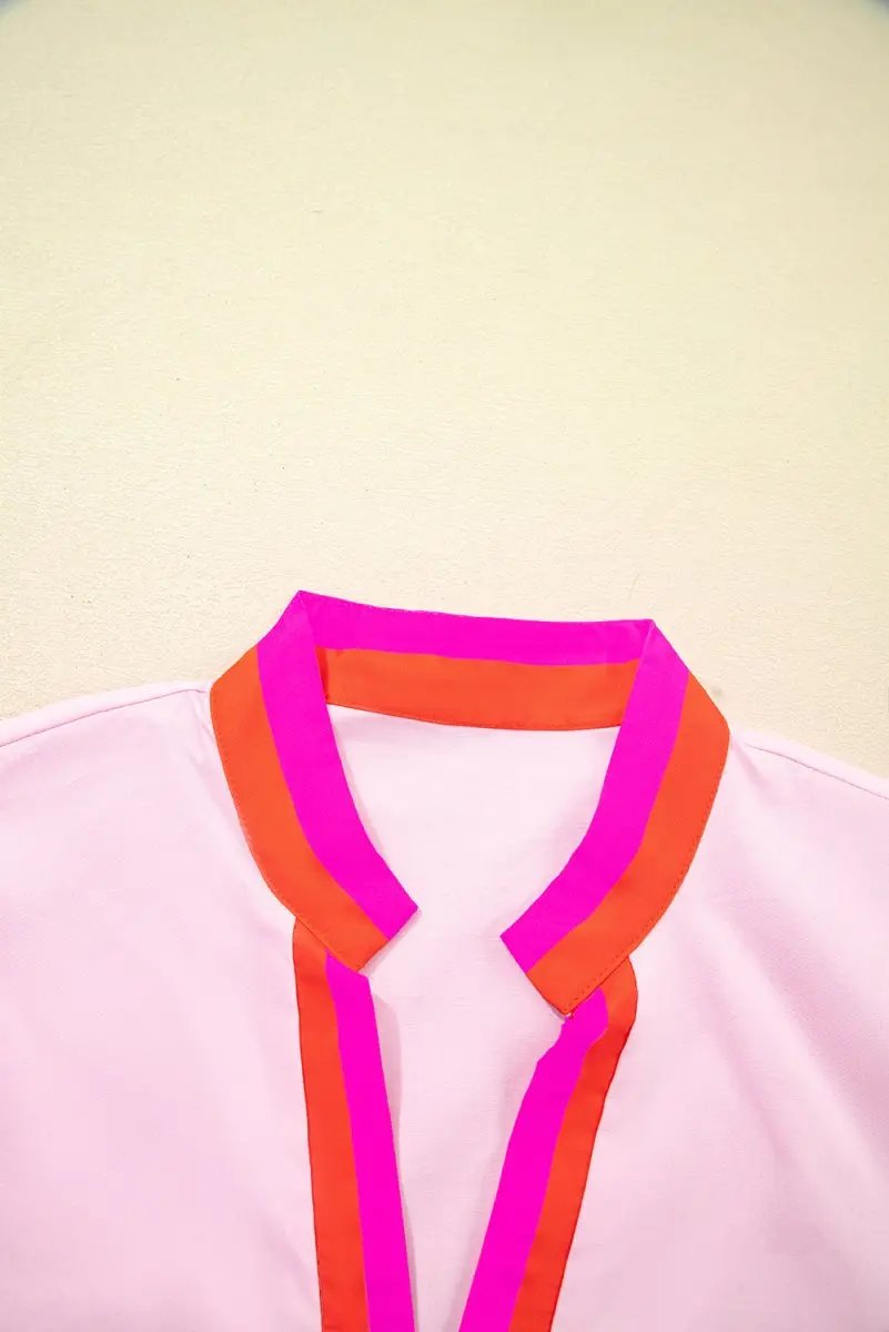 Women's Blouse - Pink Striped Puff Sleeve - Chic Daily Wear Top