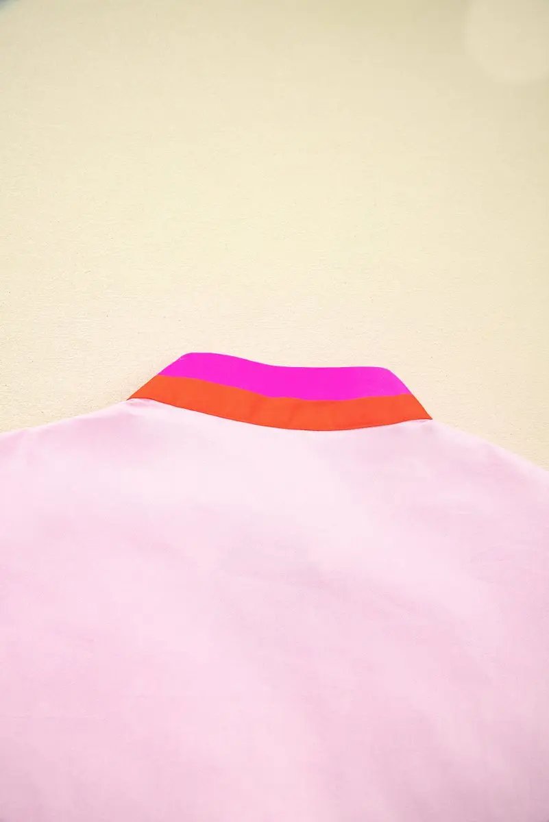 Women's Blouse - Pink Striped Puff Sleeve - Chic Daily Wear Top