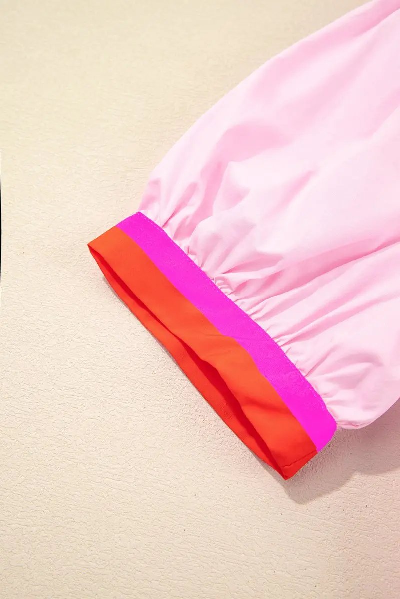 Women's Blouse - Pink Striped Puff Sleeve - Chic Daily Wear Top