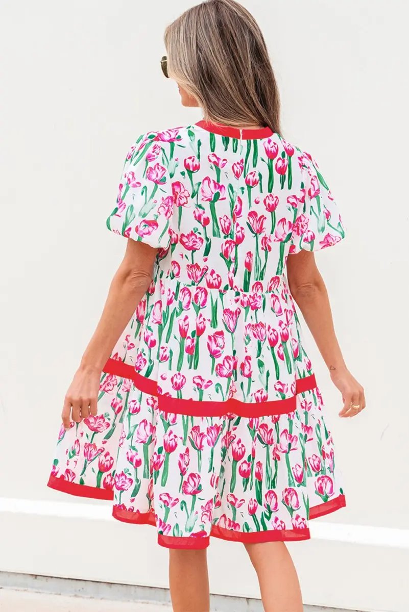 Love Salve Pink Floral Babydoll Dress Women's Summer Casual V Neck Cute