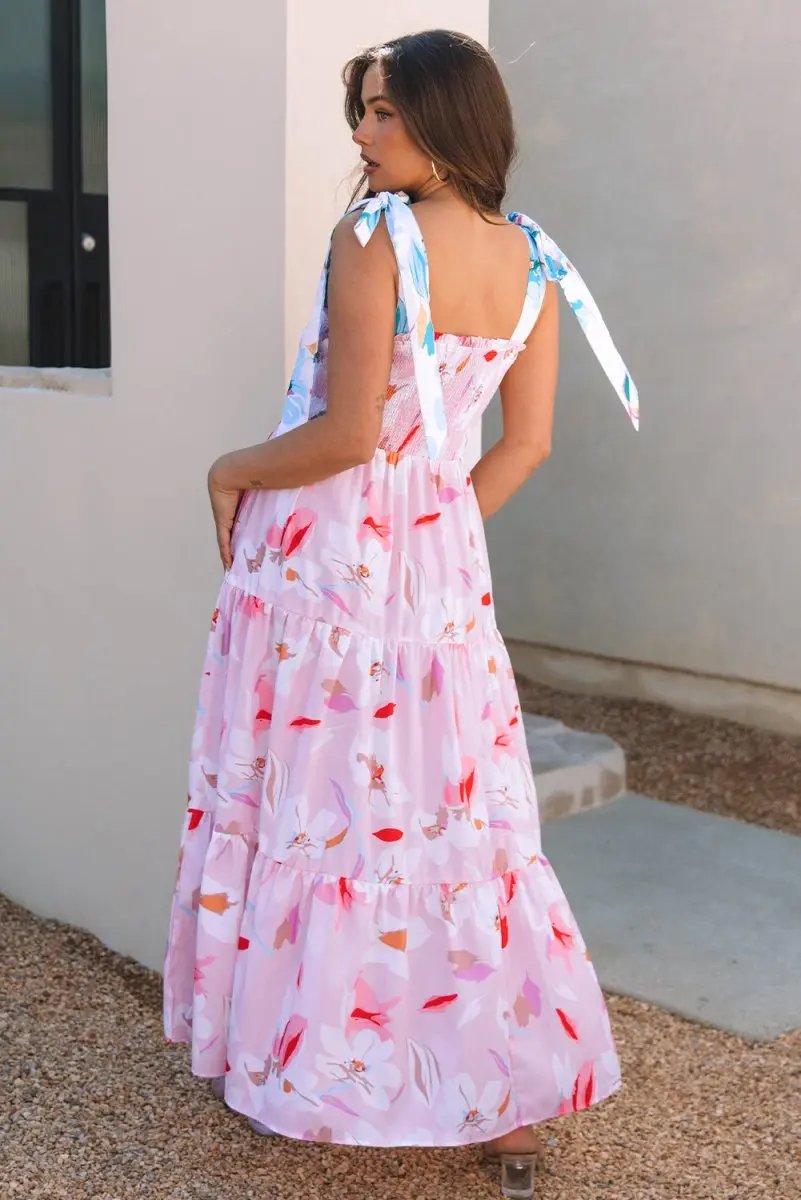 Love Salve Pink Floral Maxi Dress Women's Vacation Smocked A-Line Dress: Southern Belle Style