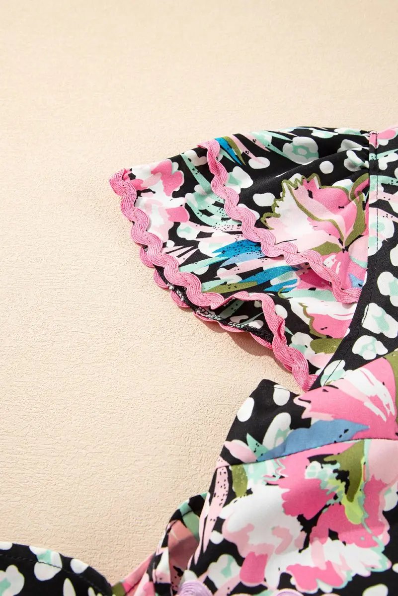 Love Salve Pink Floral Mini Dress Women's Daily Wear Tiered A-Line Ruffle Sleeve