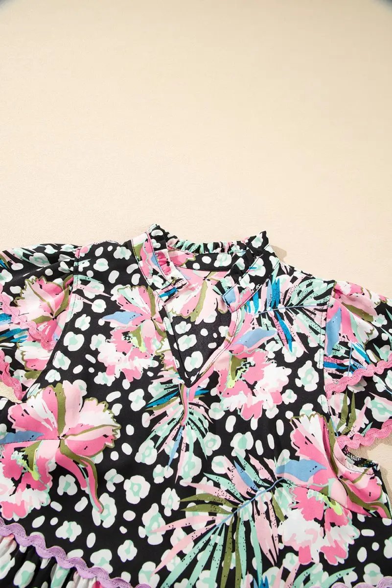 Love Salve Pink Floral Mini Dress Women's Daily Wear Tiered A-Line Ruffle Sleeve