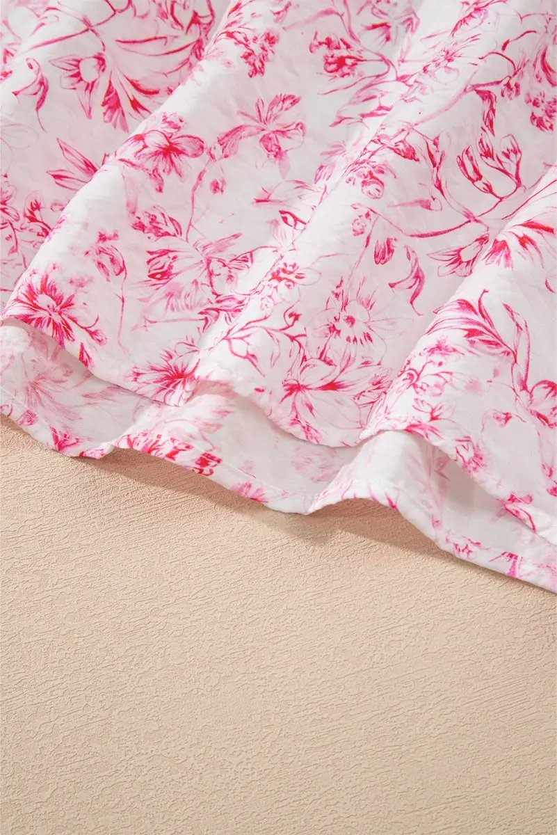 Love Salve Pink Floral Blouse Daily/Vacation Women's Top Ruffle Sleeve Bow Back