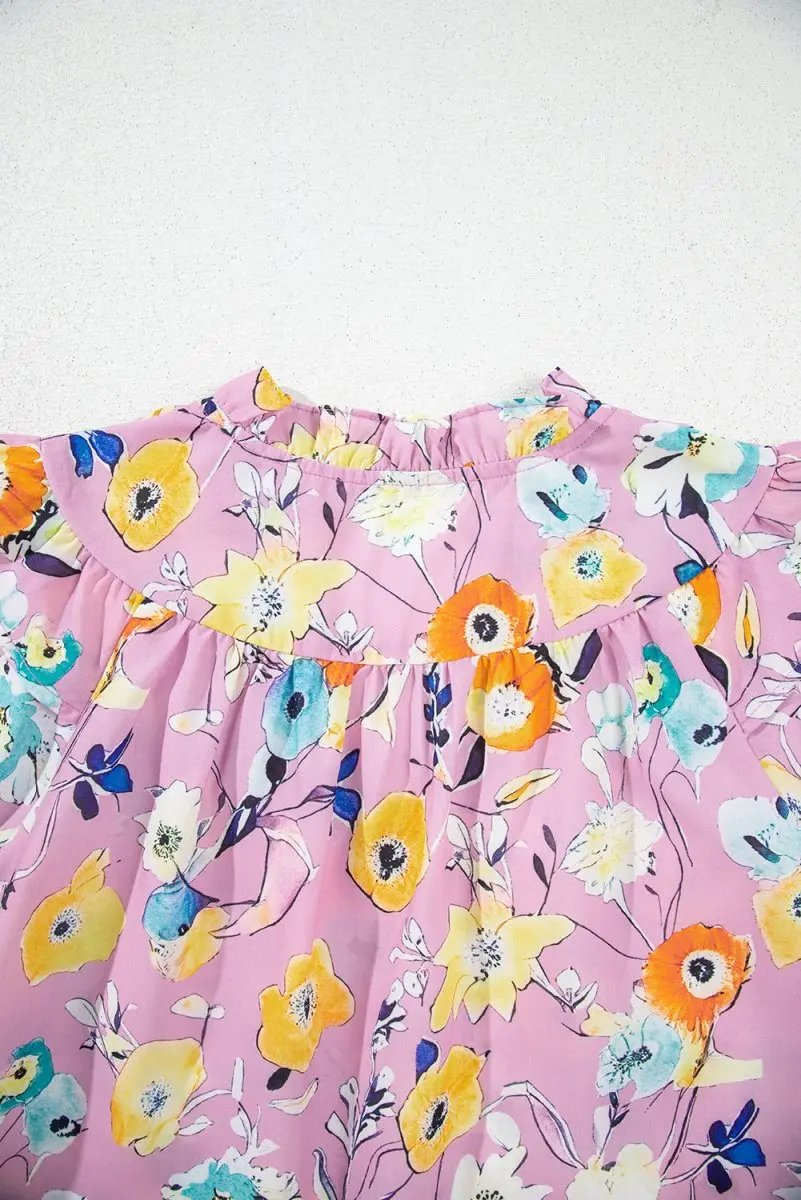 Women's Pink Floral Blouse - Flutter Sleeves - Southern Belle Style