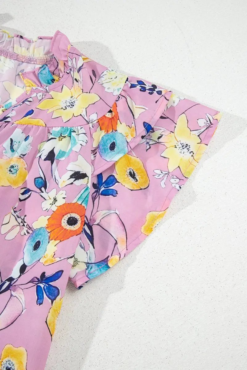 Women's Pink Floral Blouse - Flutter Sleeves - Southern Belle Style