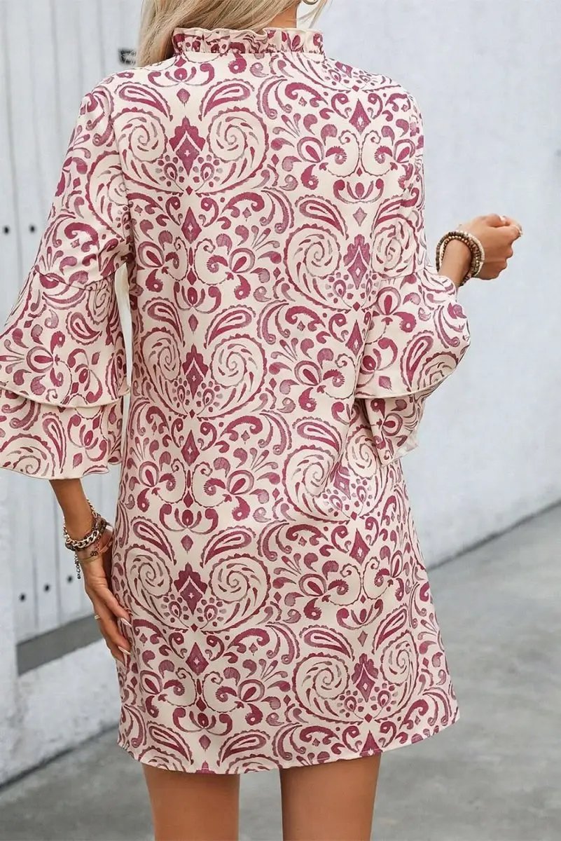Mini Dress - Pink Paisley - A-Line Bohemian Vacation Style