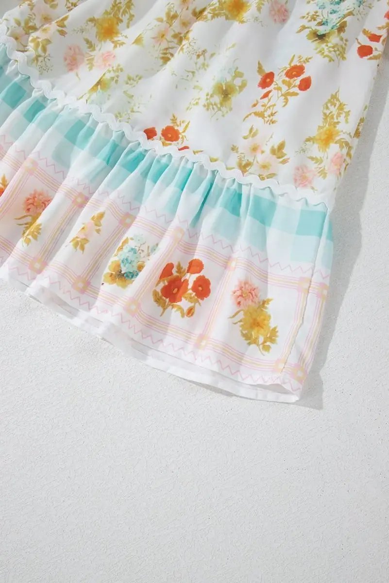 Love Salve Pink Plaid Floral Dress Women's Casual Mini Dress Cute Bubble Sleeves