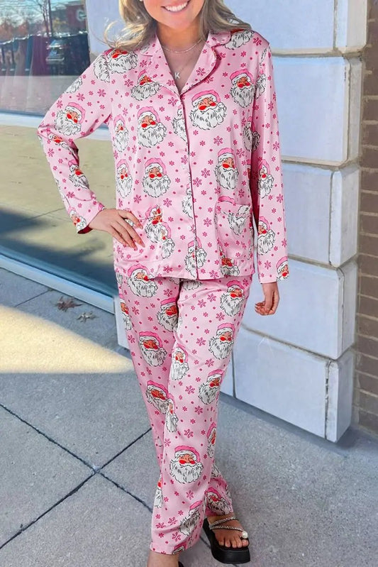 Love Salve Pink Satin Pajamas Women's Christmas Loungewear Set - Soft & Comfy