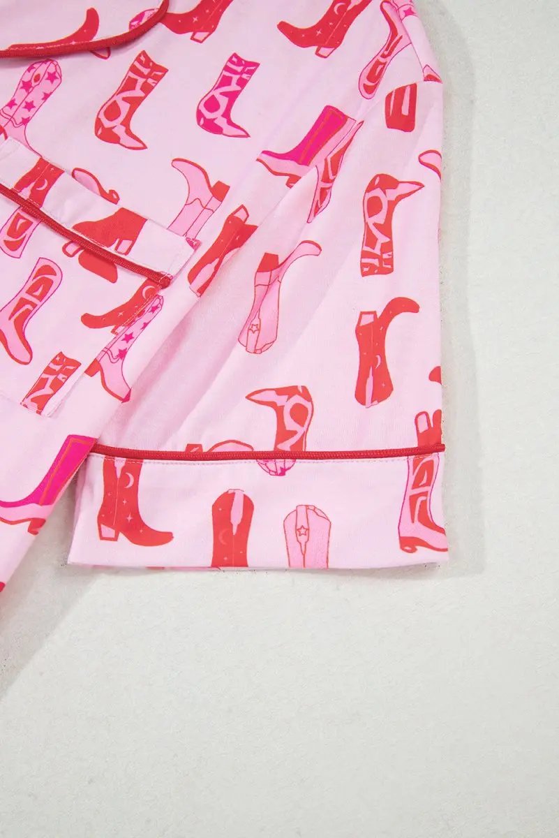 Love Salve Pink Cowgirl Print Set Women's Western Outfit Ruffled Shorts Shirt