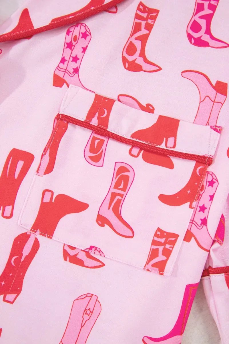 Love Salve Pink Cowgirl Print Set Women's Western Outfit Ruffled Shorts Shirt