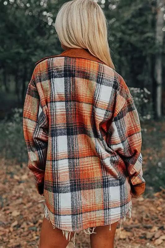 Shacket - Plaid Corduroy Pocketed - Women's Fall Layering