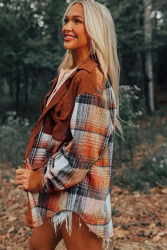 Shacket - Plaid Corduroy Pocketed - Women's Fall Layering