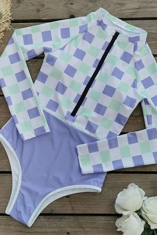 Women's Rashguard - UPF50+ Sun Protection - Plaid One Piece