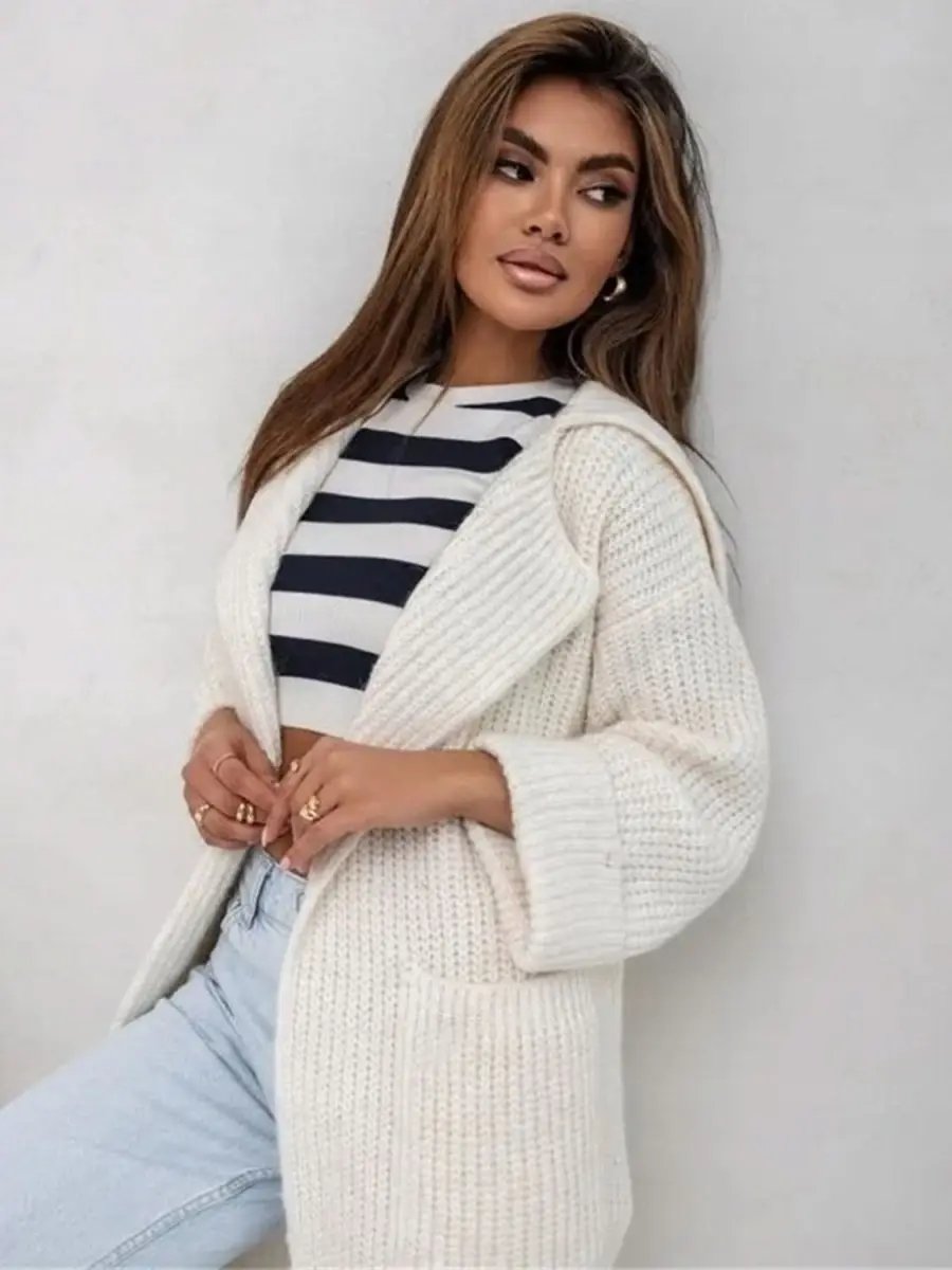 Trendsi Pocketed Cardigan Women's Cozy Collared Neck Knit Sweater - Dropped Shoulder