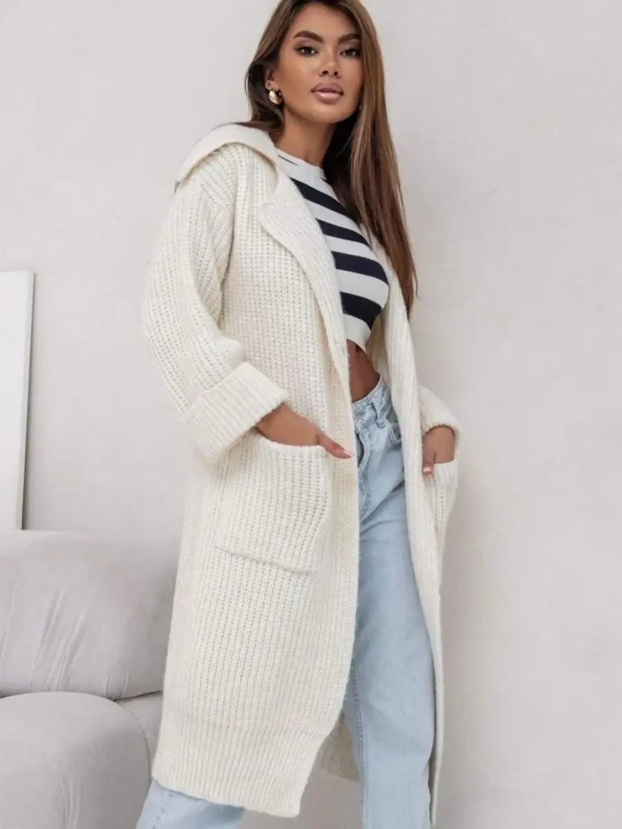 Trendsi Pocketed Cardigan Women's Cozy Collared Neck Knit Sweater - Dropped Shoulder