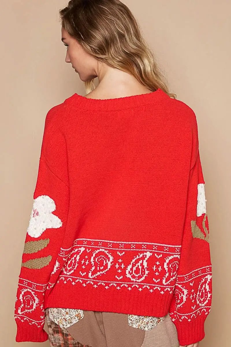 Trendsi Flower Lace Sweater Women's Long Sleeve Knit Top USA Ship