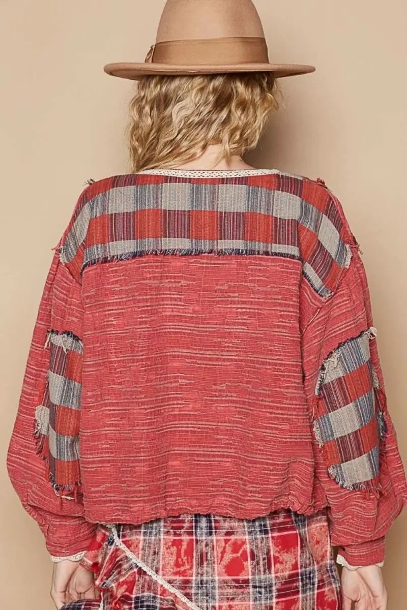 Trendsi Plaid Shirt Women's Casual Top USA Shipped Long Sleeve Round Neck