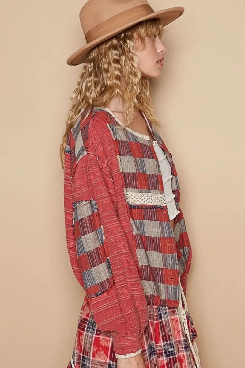 Trendsi Plaid Shirt Women's Casual Top USA Shipped Long Sleeve Round Neck