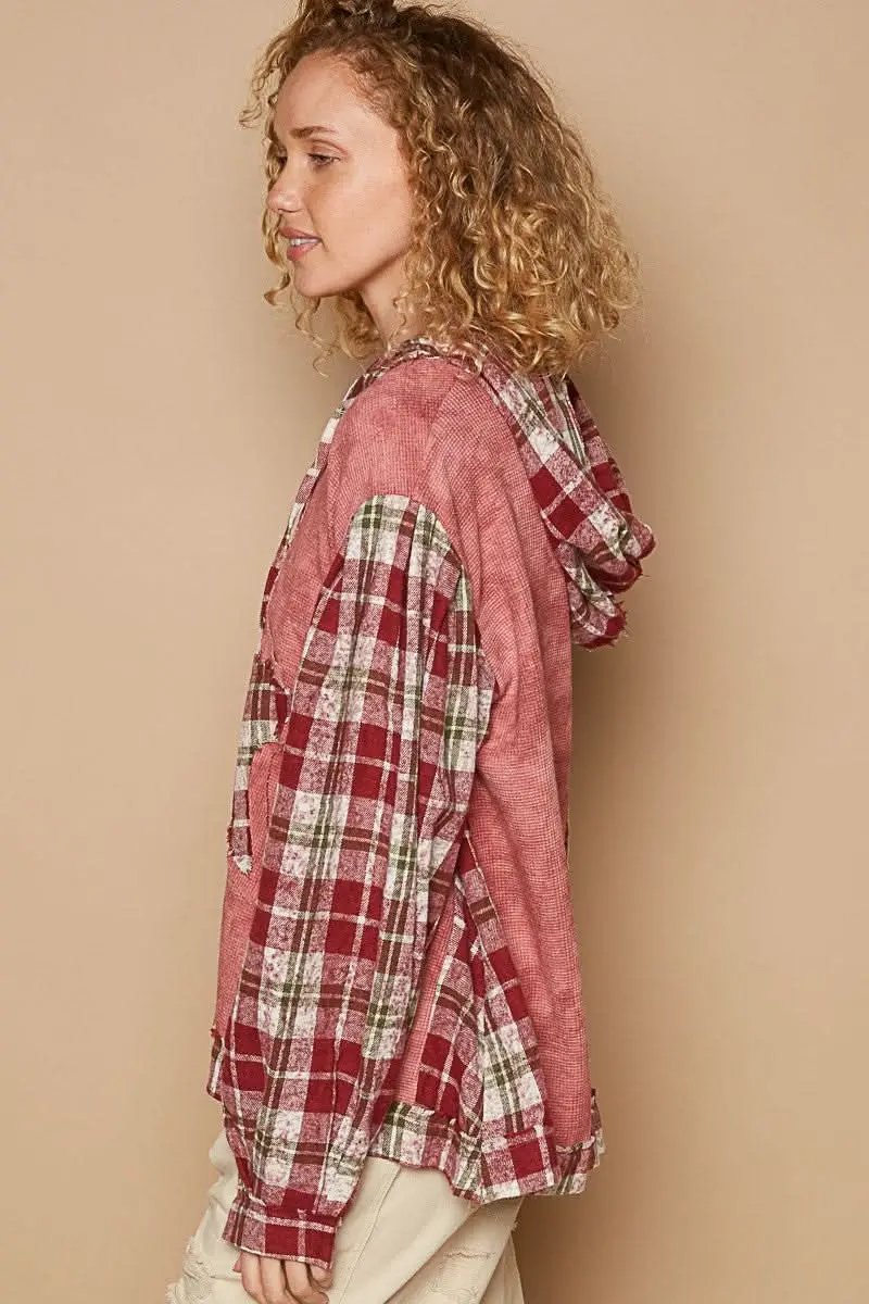 Plaid Hooded Top - Long Sleeve Casual - Women's Sweatshirt