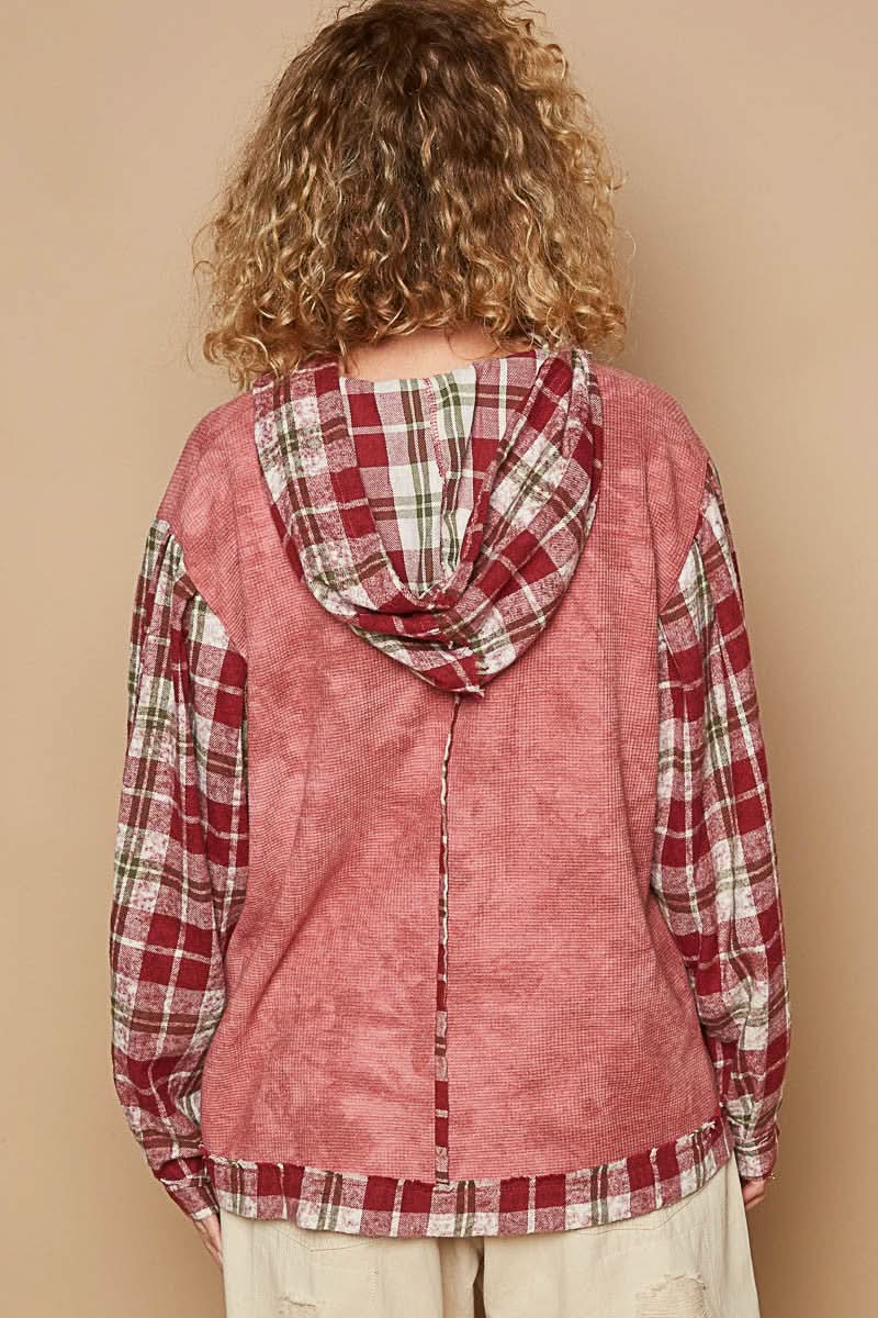 Plaid Hooded Top - Long Sleeve Casual - Women's Sweatshirt