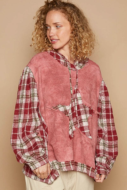 Plaid Hooded Top - Long Sleeve Casual - Women's Sweatshirt