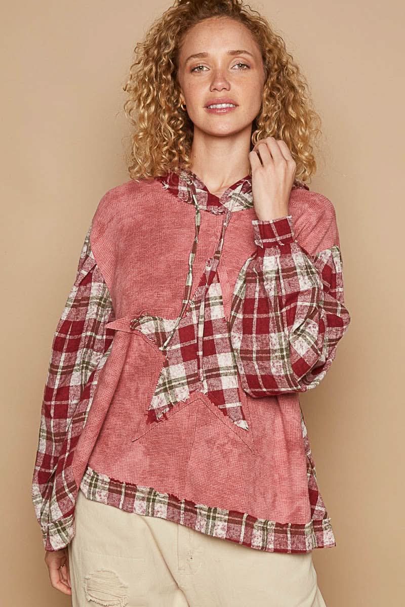 Plaid Hooded Top - Long Sleeve Casual - Women's Sweatshirt