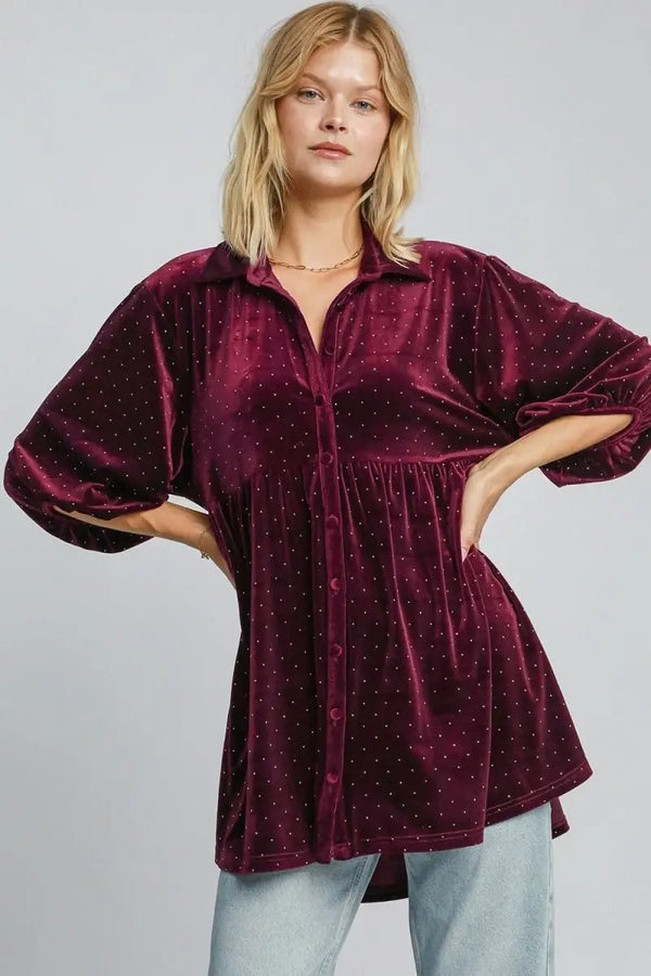 Trendsi Polka Dot Blouse Women's Casual Button-Up Top Lightweight Cute