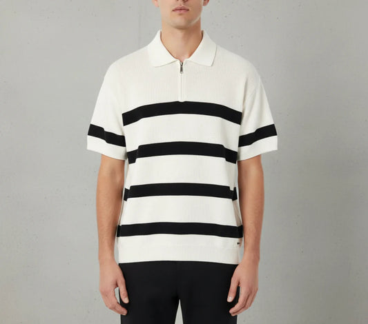 Del Mar Zip Polo (White and Black)