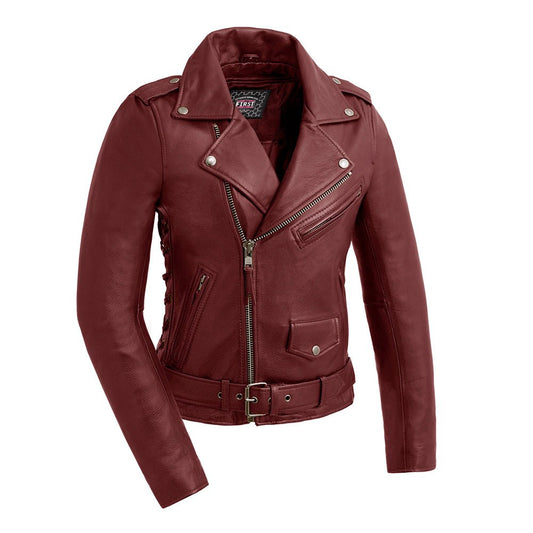 Popstar Women's  Motorcycle Leather Jacket Oxblood