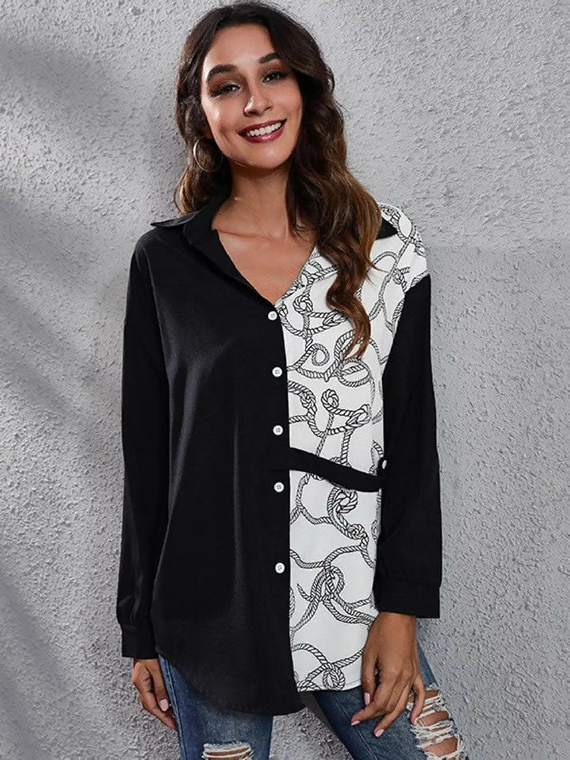 Trendsi just arrived - Chic graphic print blouse, collar
