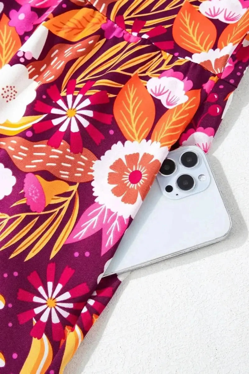 Trendsi Printed Midi Dress Women's Casual Long Sleeve Pocketed Dress