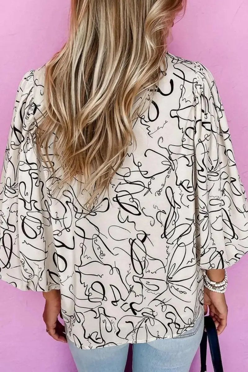 Blouse - Printed 3/4 Sleeve Round Neck - Casual Stylish
