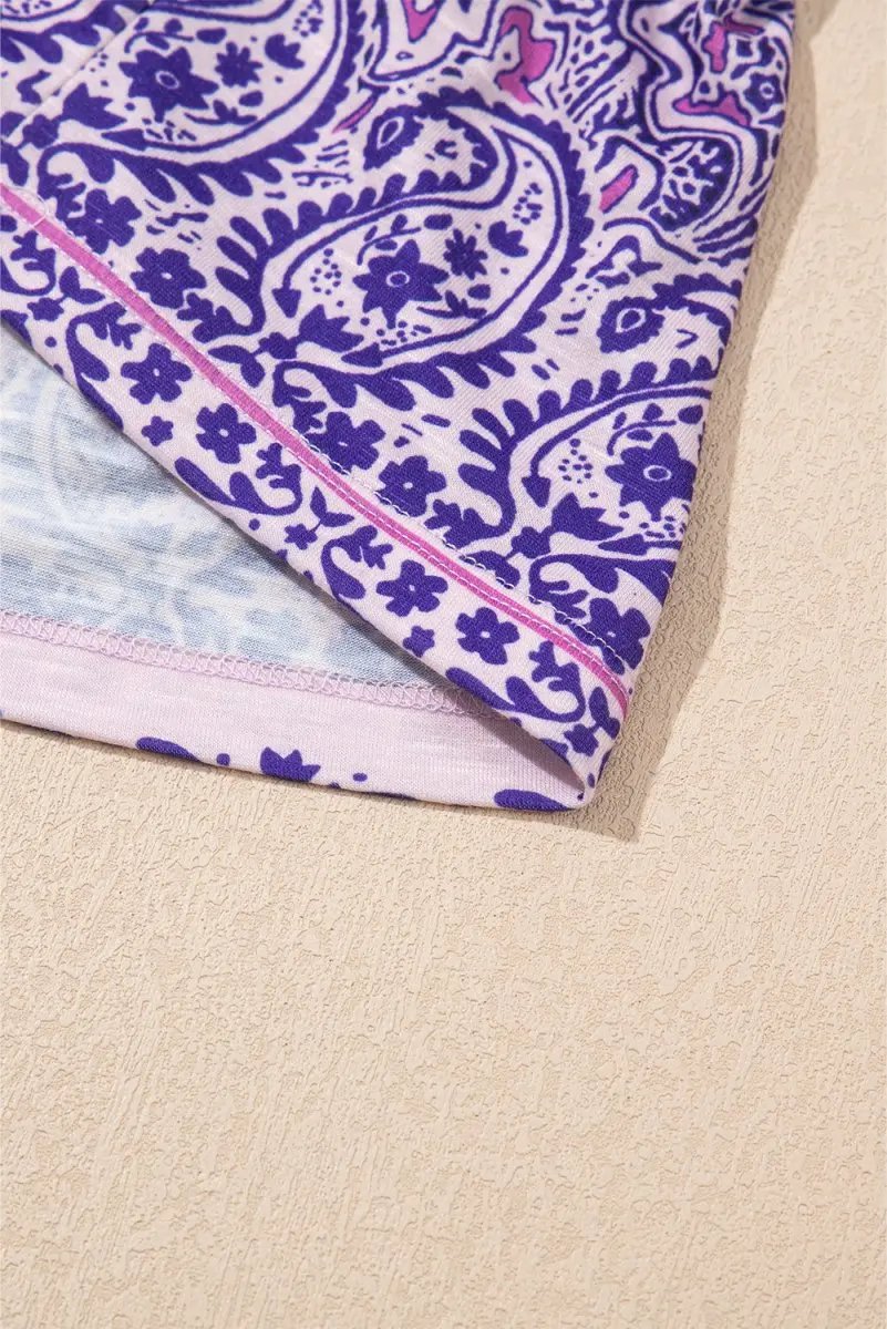 Love Salve Purple Paisley Blouse Women's Boho Summer Top - Flattering Peplum, Half Sleeve