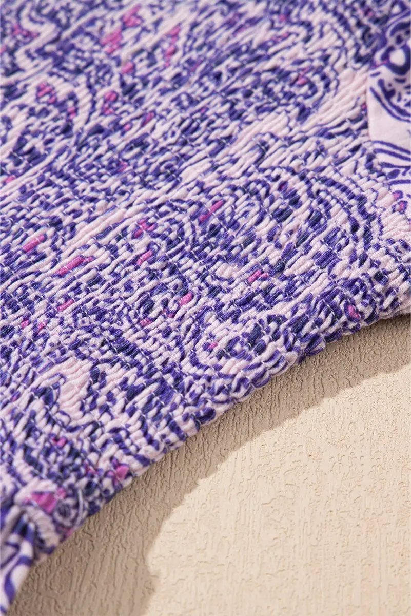 Love Salve Purple Paisley Blouse Women's Boho Summer Top - Flattering Peplum, Half Sleeve