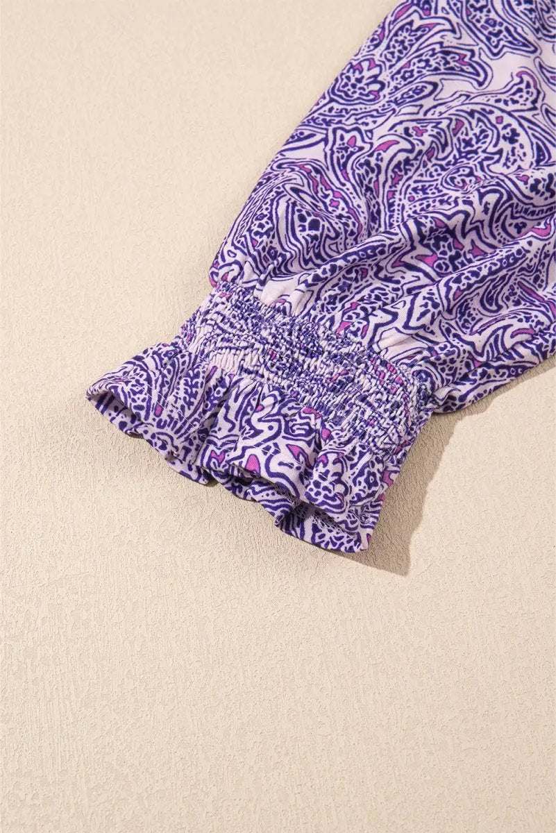 Love Salve Purple Paisley Blouse Women's Boho Summer Top - Flattering Peplum, Half Sleeve