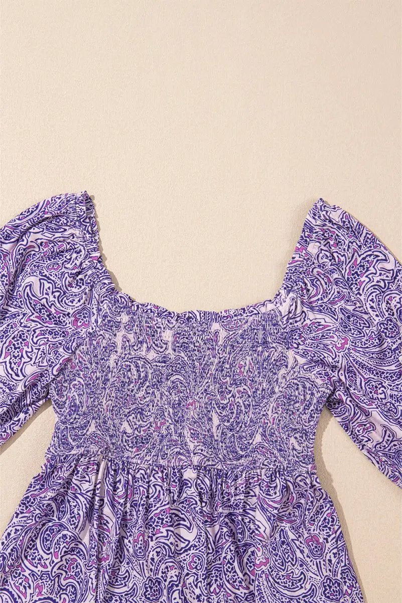 Love Salve Purple Paisley Blouse Women's Boho Summer Top - Flattering Peplum, Half Sleeve