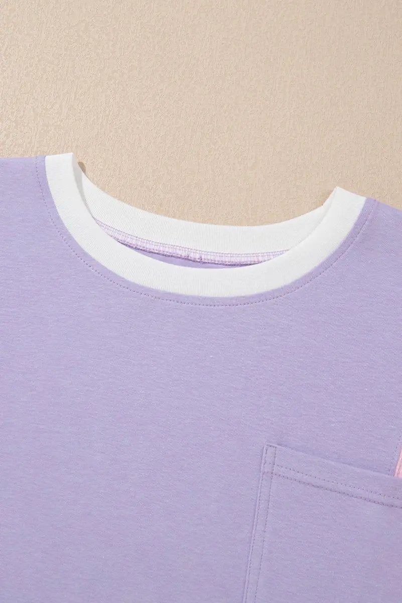 Love Salve Purple Patchwork Oversized Tee Women's Daily Half Sleeve T-Shirt | Comfy Southern Belle Style
