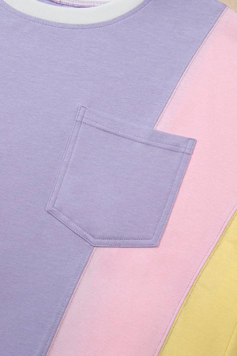 Love Salve Purple Patchwork Oversized Tee Women's Daily Half Sleeve T-Shirt | Comfy Southern Belle Style