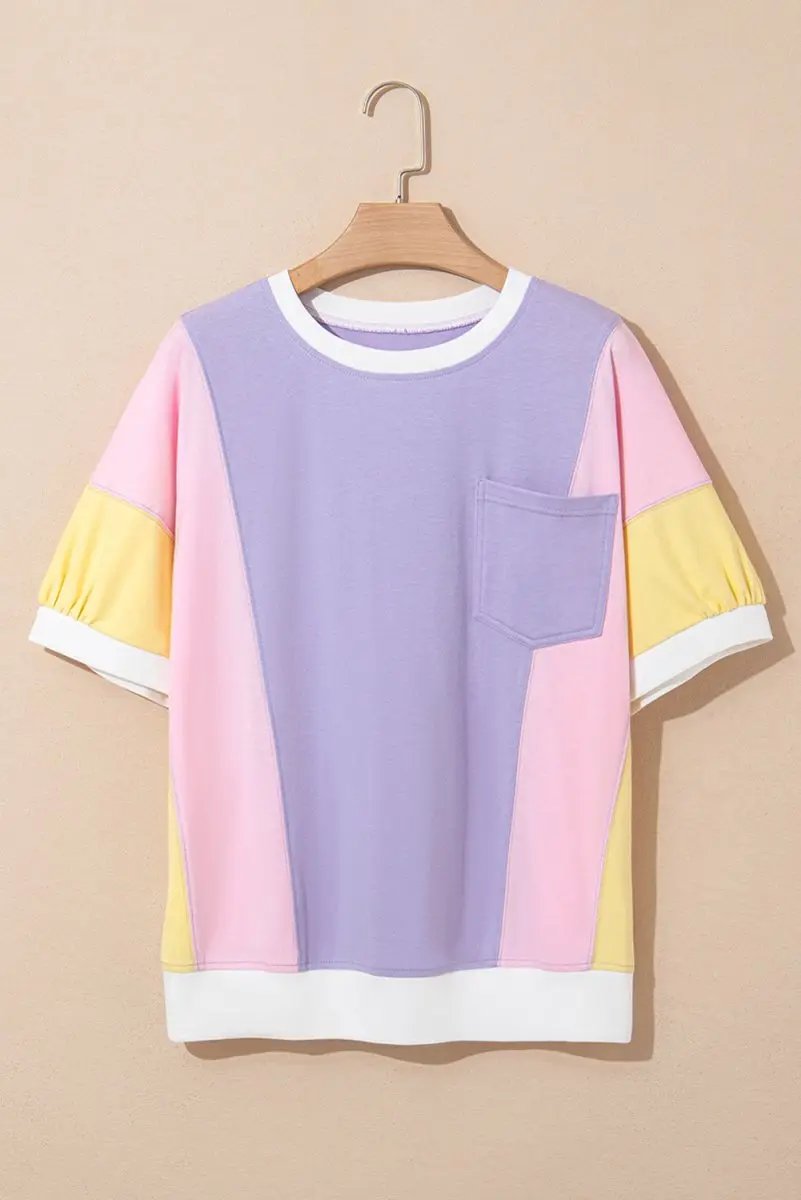 Love Salve Purple Patchwork Oversized Tee Women's Daily Half Sleeve T-Shirt | Comfy Southern Belle Style