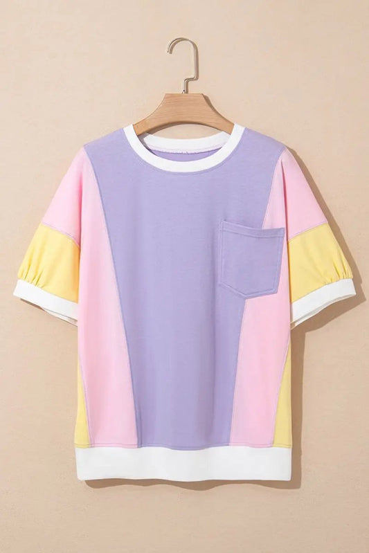 Love Salve Purple Patchwork Oversized Tee Women's Daily Half Sleeve T-Shirt | Comfy Southern Belle Style