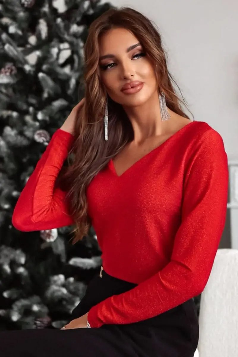 Women's Top - Red Bowknot Open Back V Neck - Elegant Night Out