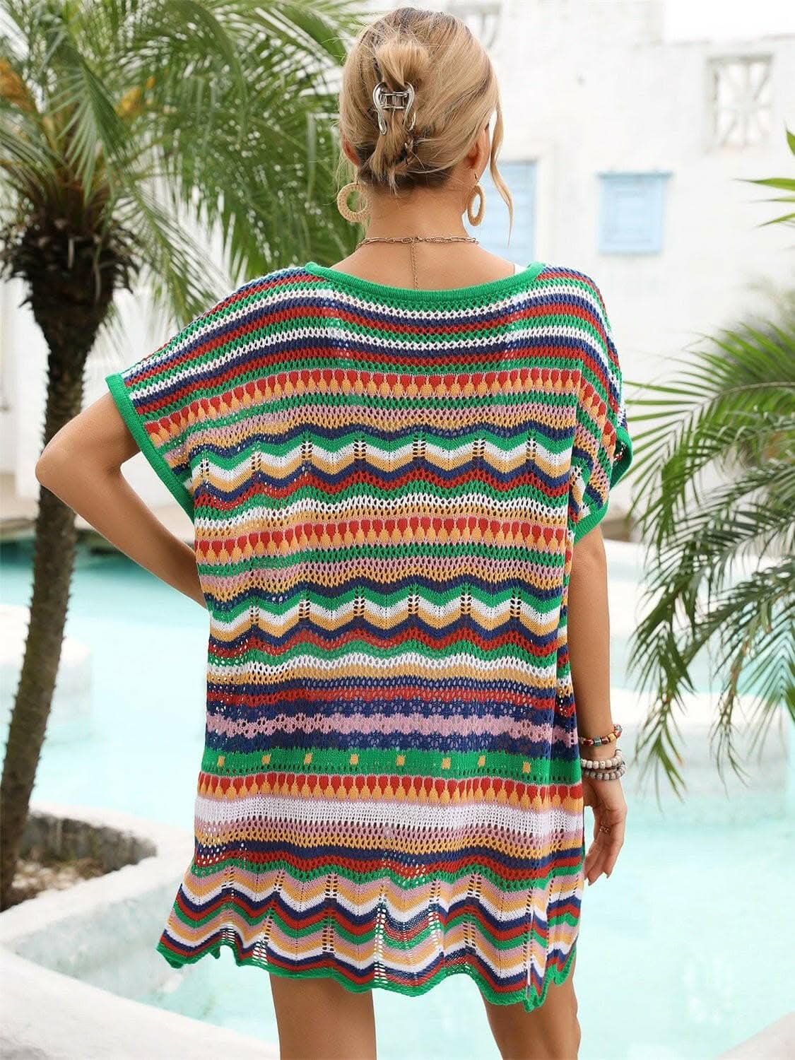 Trendsi swimwear - Vibrant rainbow v-neck cover-up dress