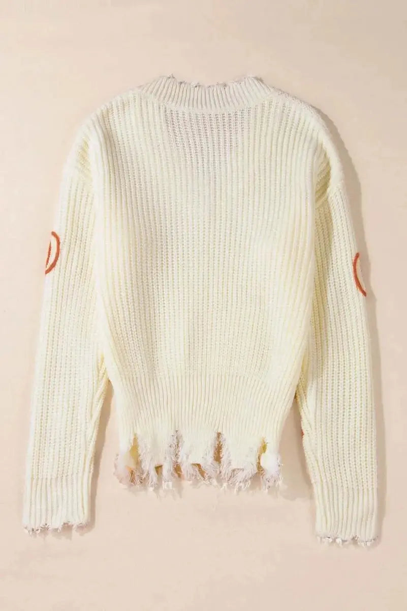 Trendsi Raw Hem Pumpkin V-Neck Women's Fall Sweater - Cozy & Trendy