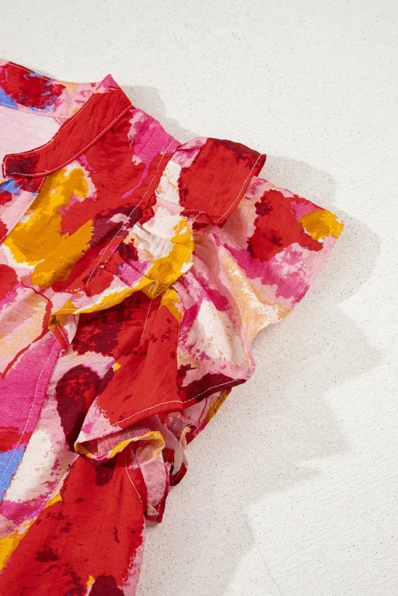 Love Salve Red Ruffle Blouse Women's Daily Abstract Print Southern Belle Top: Summer Ready