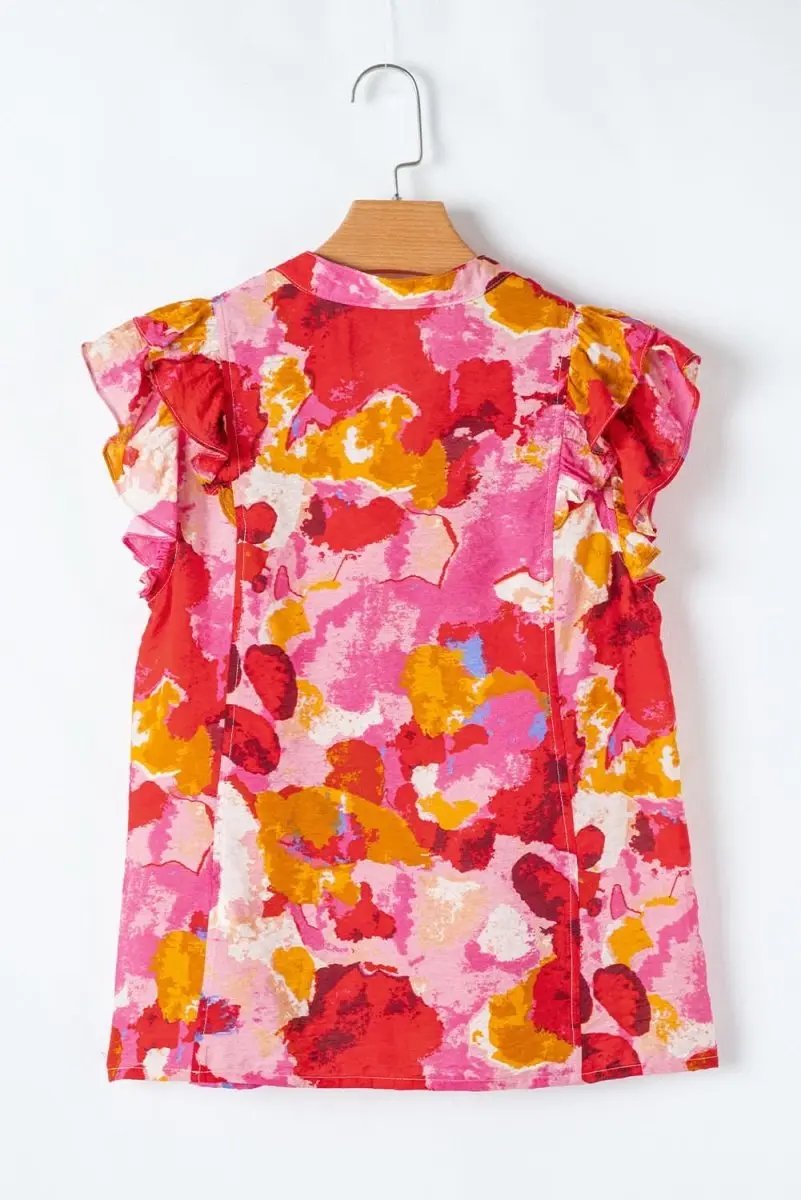 Love Salve Red Ruffle Blouse Women's Daily Abstract Print Southern Belle Top: Summer Ready