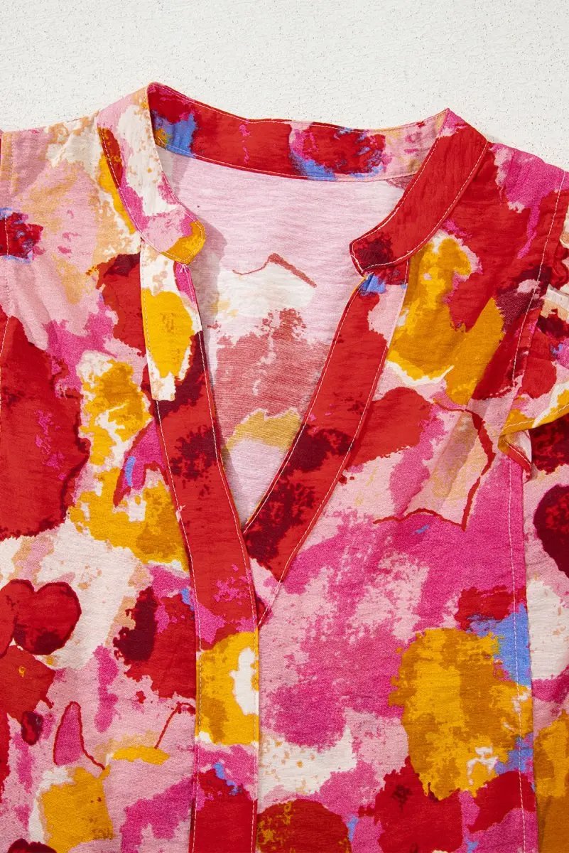 Love Salve Red Ruffle Blouse Women's Daily Abstract Print Southern Belle Top: Summer Ready