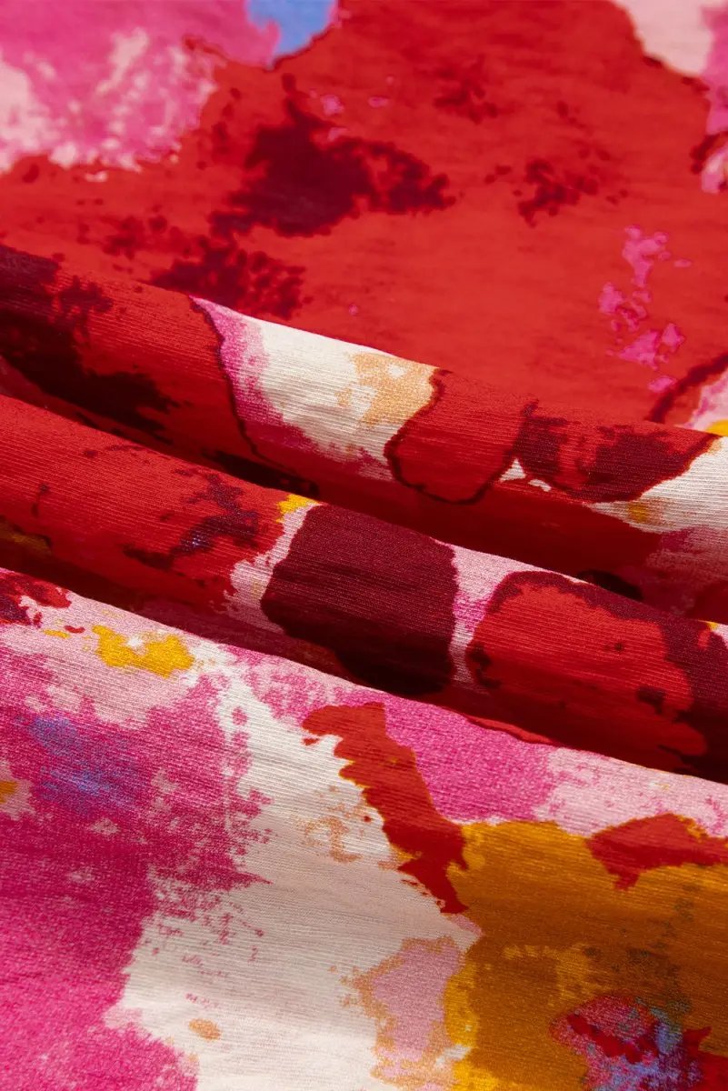 Love Salve Red Ruffle Blouse Women's Daily Abstract Print Southern Belle Top: Summer Ready