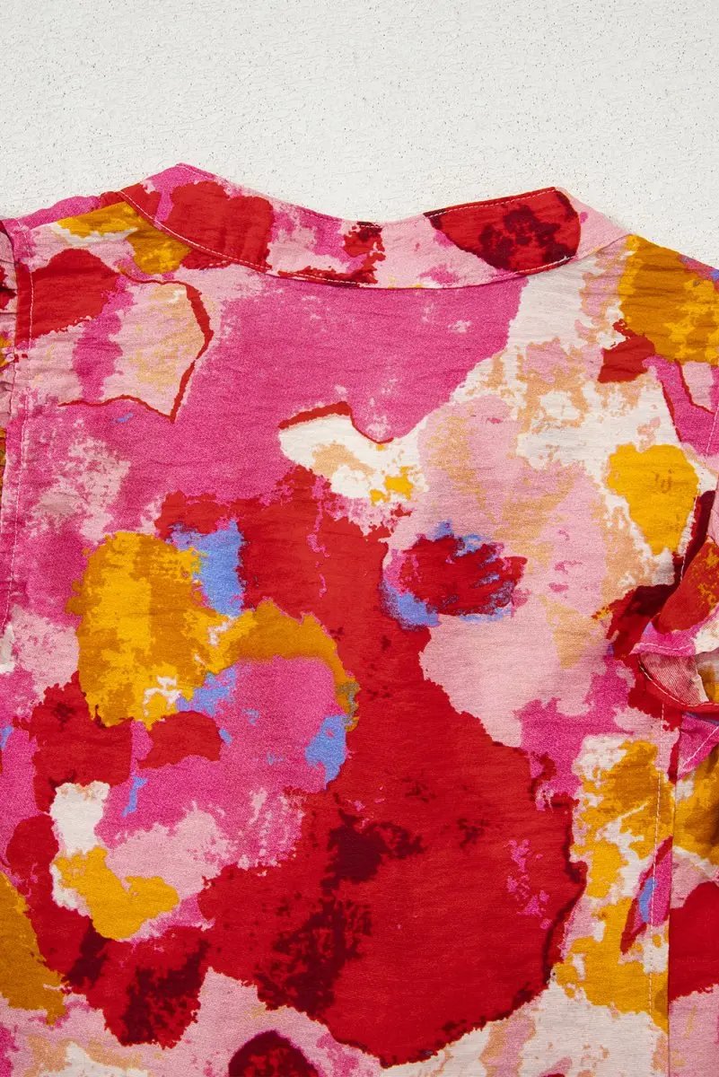 Love Salve Red Ruffle Blouse Women's Daily Abstract Print Southern Belle Top: Summer Ready