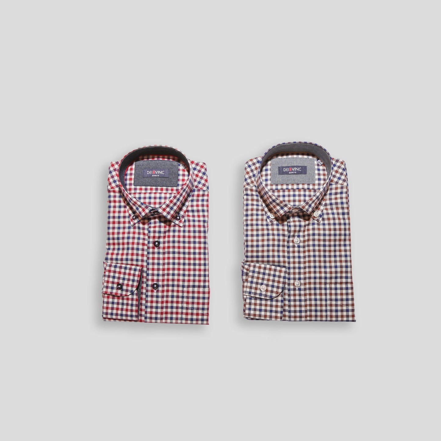 Dei Vinc Men's Shirts 100% Cotton Voile in Red/Blue Plaid